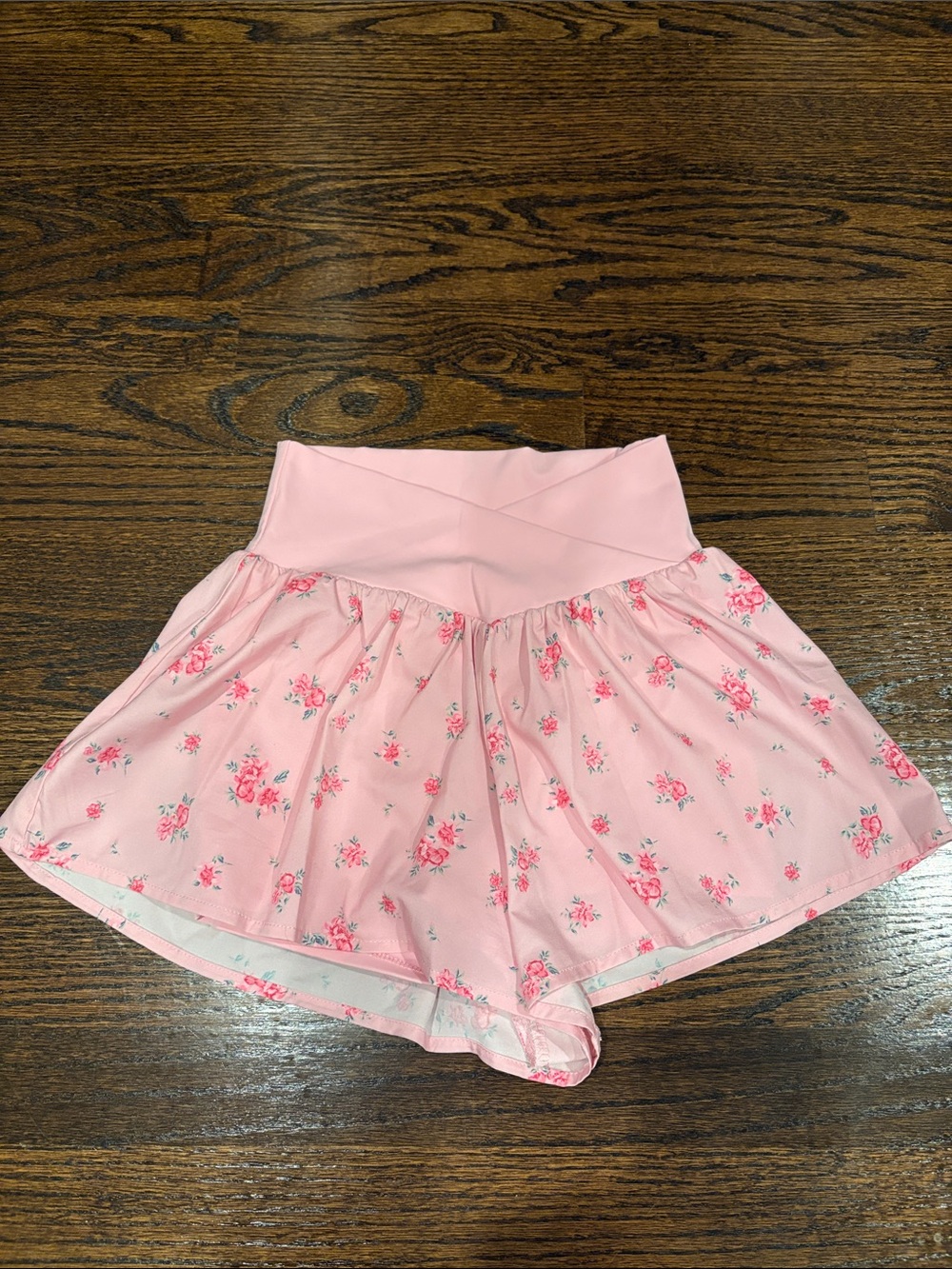Soft Pink Floral shorts with Crossover Waistband